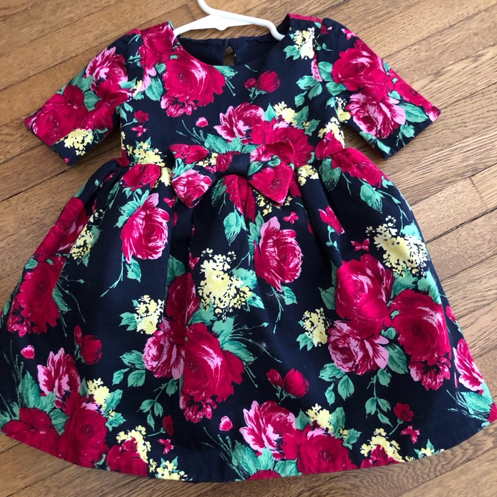 Janie and Jack fancy dress Navy red rose open back girls 12-18 months